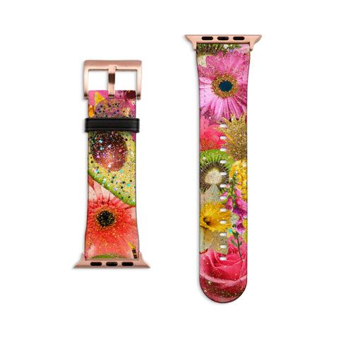 Tropical Floral Fruit Apple Watch Band - Fits All iWatch Series & Sizes - Women’s Vegan Leather Strap With Maximalist Design