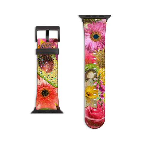 Tropical Floral Fruit Apple Watch Band - Fits All iWatch Series & Sizes - Women’s Vegan Leather Strap With Maximalist Design
