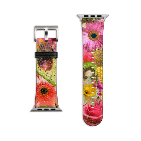 Tropical Floral Fruit Apple Watch Band - Fits All iWatch Series & Sizes - Women’s Vegan Leather Strap With Maximalist Design