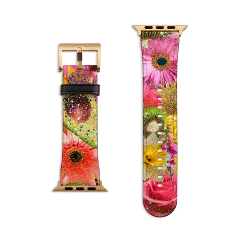 Tropical Floral Fruit Apple Watch Band - Fits All iWatch Series & Sizes - Women’s Vegan Leather Strap With Maximalist Design