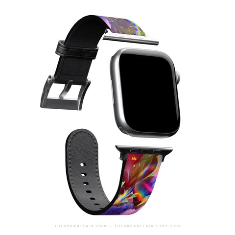 Cosmic Floral Apple Watch Band - premium vegan leather printed strap (Feat)
