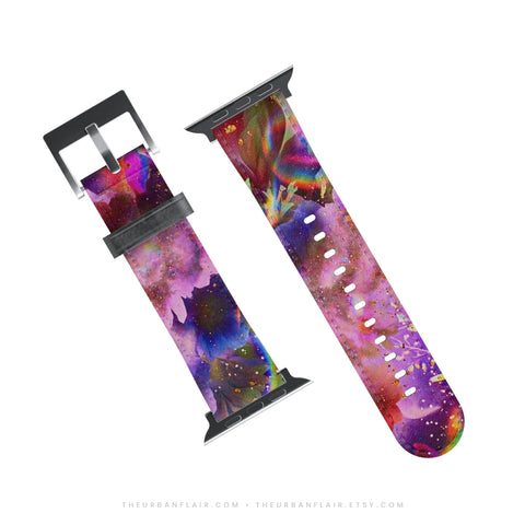 Cosmic Floral Apple Watch Band - premium vegan leather printed strap (Feat)