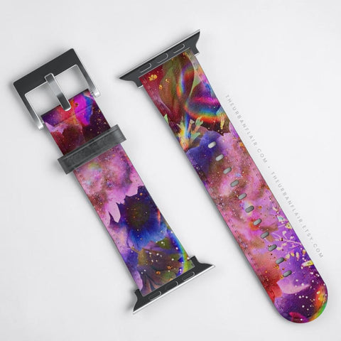 Cosmic Floral Apple Watch Band - premium vegan leather printed strap (Feat)