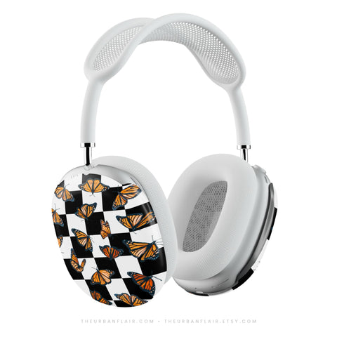 Checkered Monarch Butterfly AirPods Max 2 Case | Protective Snap-On Air Pods Max Cover