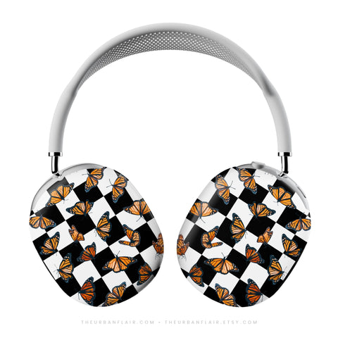 Checkered Monarch Butterfly AirPods Max 2 Case | Protective Snap-On Air Pods Max Cover