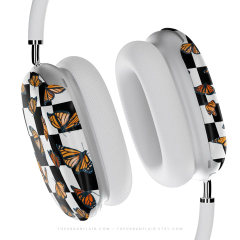 Checkered Monarch Butterfly AirPods Max 2 Case | Protective Snap-On Air Pods Max Cover