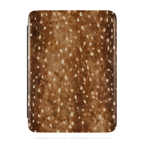 Deer Print Kindle Case, vegan Saffiano leather exterior with satin finish