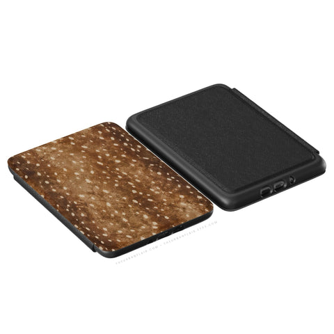 Deer Print Kindle Case, vegan Saffiano leather exterior with satin finish
