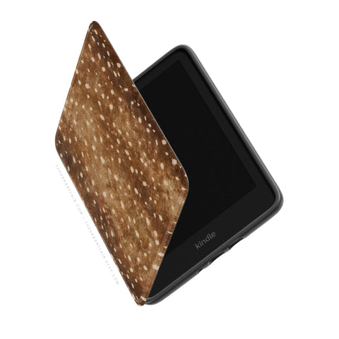 Deer Print Kindle Case, vegan Saffiano leather exterior with satin finish