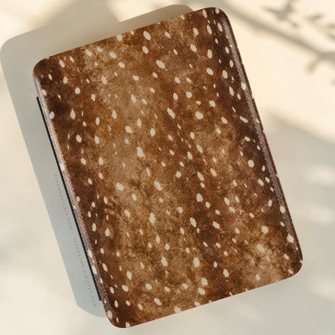 Deer Print Kindle Case, vegan Saffiano leather exterior with satin finish (Feat)