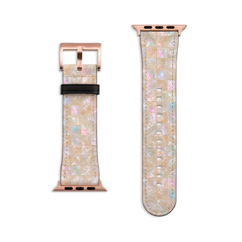 Classy Opal Tile Print Apple Watch Band - Vegan Leather Strap - Pearl Mosaic Design - Fits All Series - 38 40 41 42 44 45 46 49 mm, Ultra 3