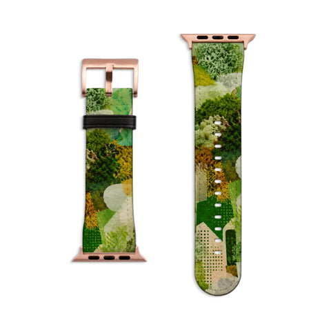 Moss Collage Apple Watch Band - Vegan Leather Strap - Goblincore Nature Design - Fits All Series - 38 40 41 42 44 45 46 49 mm, Ultra 3