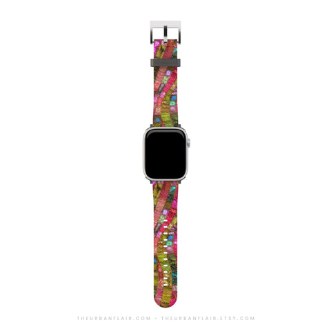 Watermelon Stained Glass Print Apple Watch Band - Vegan Leather Strap With Mosaic Design - Fits All Series - 38 40 41 42 44 45 46 49 mm (Feat)