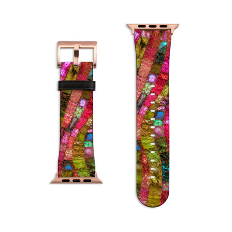 Watermelon Stained Glass Print Apple Watch Band - Vegan Leather Strap With Mosaic Design - Fits All Series - 38 40 41 42 44 45 46 49 mm