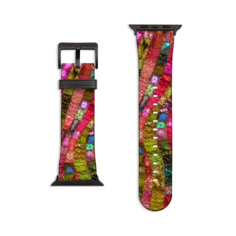 Watermelon Stained Glass Print Apple Watch Band - Vegan Leather Strap With Mosaic Design - Fits All Series - 38 40 41 42 44 45 46 49 mm