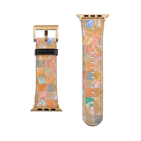 Peach Sherbet Tile Print Apple Watch Band - Vegan Leather Strap - Pastel Mosaic Design - Fits All Series - 38 40 41 42 44 45 46 49 mm