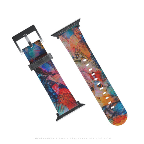 Colorful Butterfly Wings Apple Watch Band - premium vegan leather printed strap (Feat)
