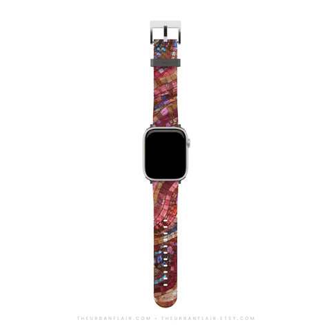 Garnet Stained Glass Print Apple Watch Band - premium vegan leather printed strap (Feat)