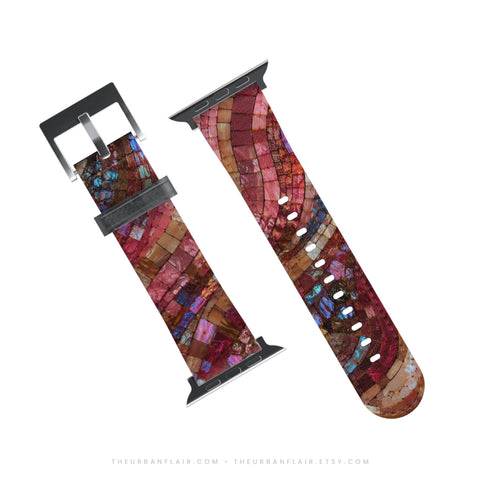 Garnet Stained Glass Print Apple Watch Band - premium vegan leather printed strap (Feat)