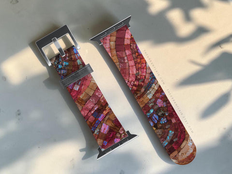 Garnet Stained Glass Print Apple Watch Band - premium vegan leather printed strap (Feat)