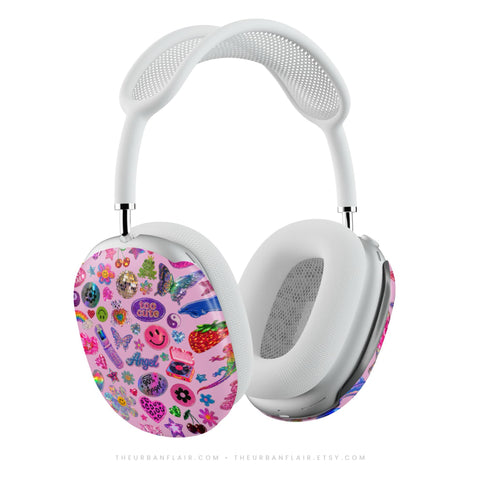 Pink Y2K Stickers Print AirPods Max 2 Case | Protective Snap-On Air Pods Max Cover