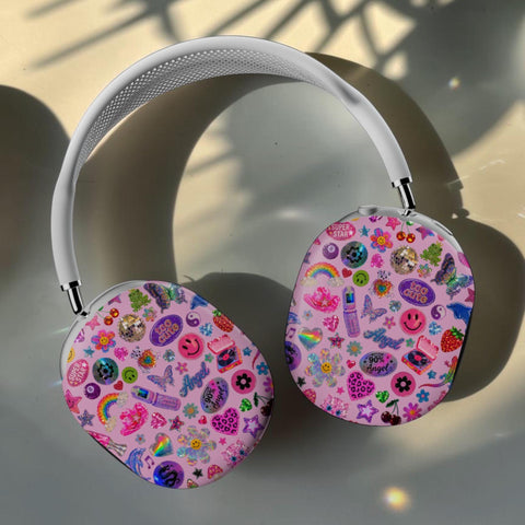 Pink Y2K Stickers Print AirPods Max 2 Case | Protective Snap-On Air Pods Max Cover  (Feat)