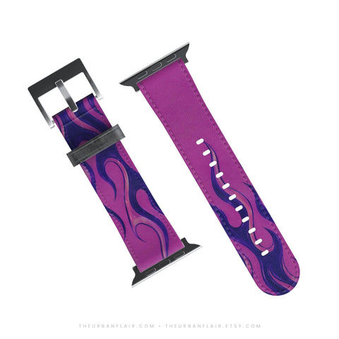 Y2K Purple Flames Apple Watch Band - Fits All iWatch Series - Sizes 38/40/42/44mm - Womens Vegan Leather Strap (Feat)