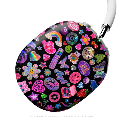 Black Y2K Stickers Print AirPods Max 2 Case | Protective Snap-On Air Pods Max Cover