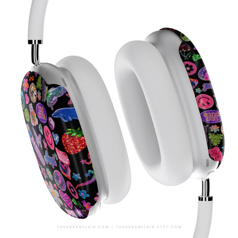 Black Y2K Stickers Print AirPods Max 2 Case | Protective Snap-On Air Pods Max Cover