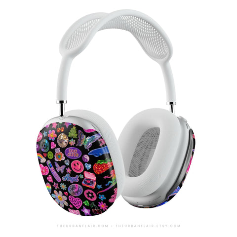 Black Y2K Stickers Print AirPods Max 2 Case | Protective Snap-On Air Pods Max Cover