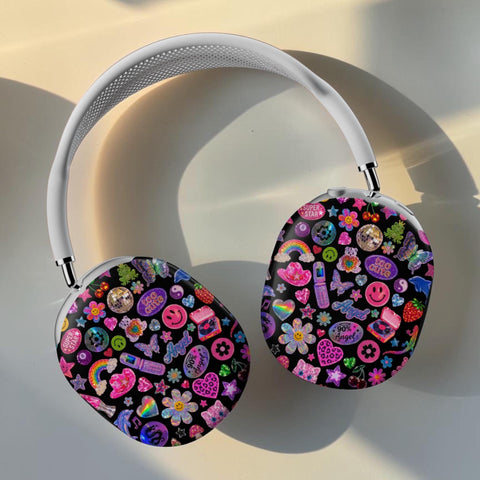 Black Y2K Stickers Print AirPods Max 2 Case | Protective Snap-On Air Pods Max Cover (Feat)