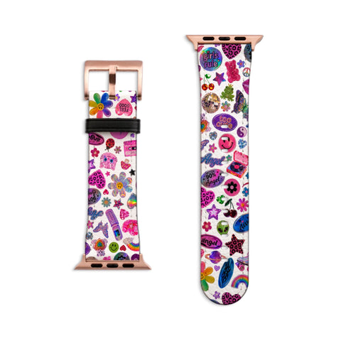 White Y2K Stickers Print Apple Watch Band - Matte Rose Gold