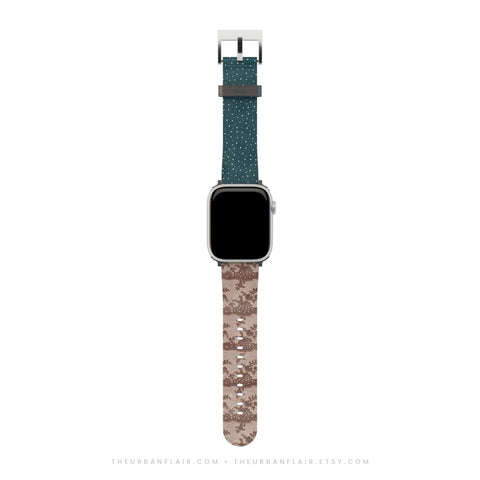 Lace & Tiny Dots Split Apple Watch Band - Fits All iWatch Series - Sizes 38/40/42/44mm - Womens Vegan Leather Strap (Feat)