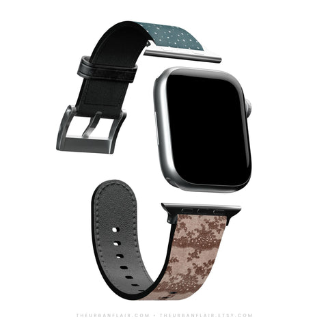 Lace & Tiny Dots Split Apple Watch Band - Fits All iWatch Series - Sizes 38/40/42/44mm - Womens Vegan Leather Strap (Feat)