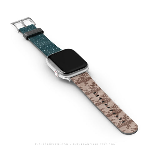 Lace & Tiny Dots Split Apple Watch Band - Fits All iWatch Series - Sizes 38/40/42/44mm - Womens Vegan Leather Strap (Feat)
