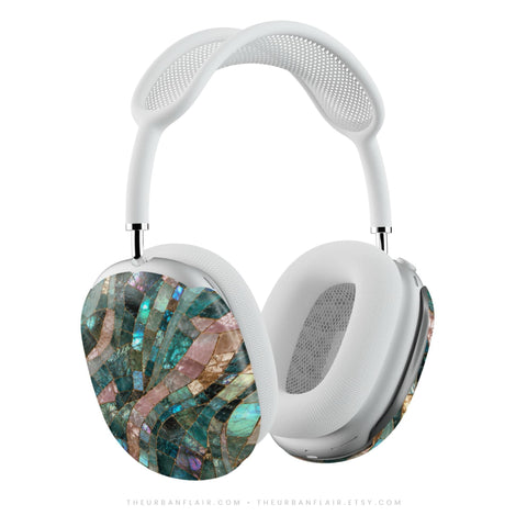Teal Stained Glass Mosaic Print AirPods Max 2 Case | Protective Snap-On Air Pods Max Cover