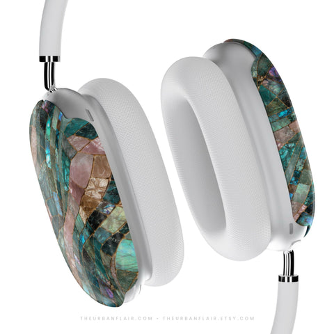 Teal Stained Glass Mosaic Print AirPods Max 2 Case | Protective Snap-On Air Pods Max Cover