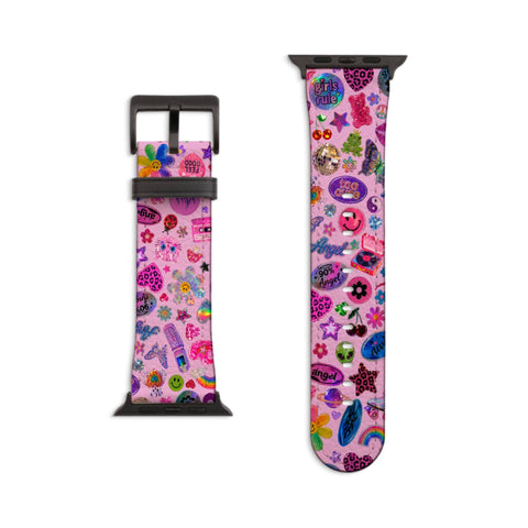 Pink Y2K Stickers Print Apple Watch Band - Matte Black