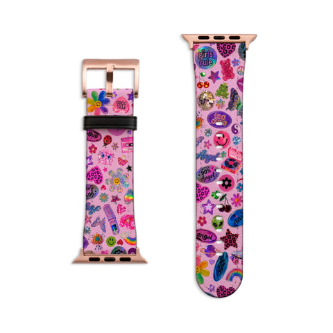 Pink Y2K Stickers Print Apple Watch Band - Matte Rose Gold