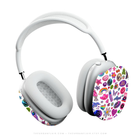 Colorful Y2K Stickers Print AirPods Max 2 Case | Protective Snap-On Air Pods Max Cover