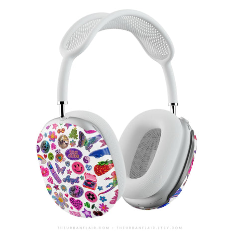 Colorful Y2K Stickers Print AirPods Max 2 Case | Protective Snap-On Air Pods Max Cover
