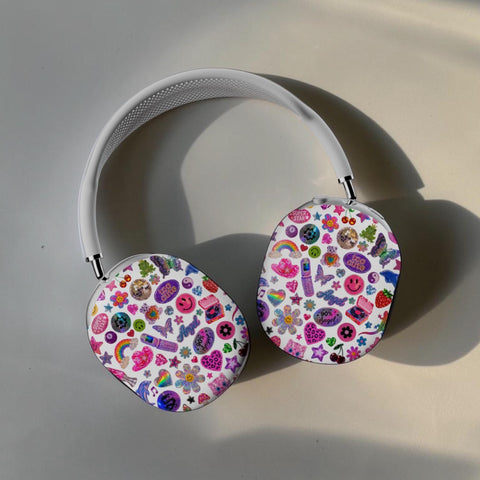 Colorful Y2K Stickers Print AirPods Max 2 Case | Protective Snap-On Air Pods Max Cover (Feat)