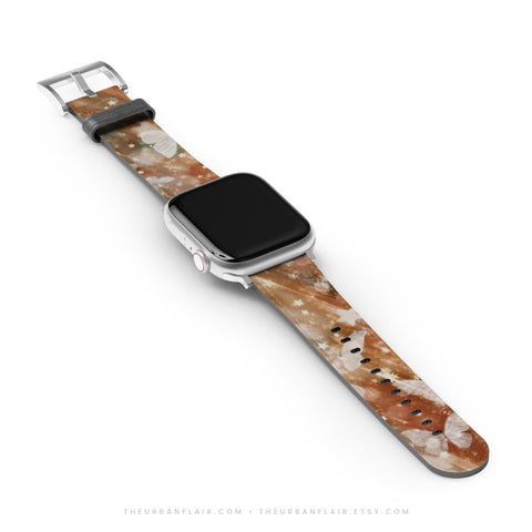 Terracotta Butterfly Apple Watch Band - premium vegan leather printed strap (Feat)