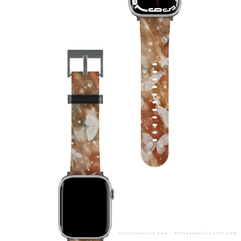 Terracotta Butterfly Apple Watch Band - premium vegan leather printed strap (Feat)