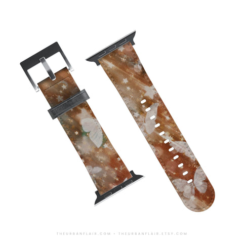 Terracotta Butterfly Apple Watch Band - premium vegan leather printed strap (Feat)