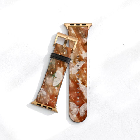 Terracotta Butterfly Apple Watch Band - premium vegan leather printed strap (Feat)