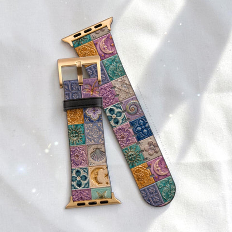 Whimsical Fairy Tile Apple Watch Band - premium vegan leather printed strap (Feat)