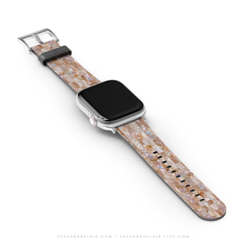 Rose Gold Seashell Print Apple Watch Band - Fits All Series (SE, Ultra 3) & Sizes 38/40/41, 42/44/45/46, 49mm - iWatch Strap For Women (Feat)