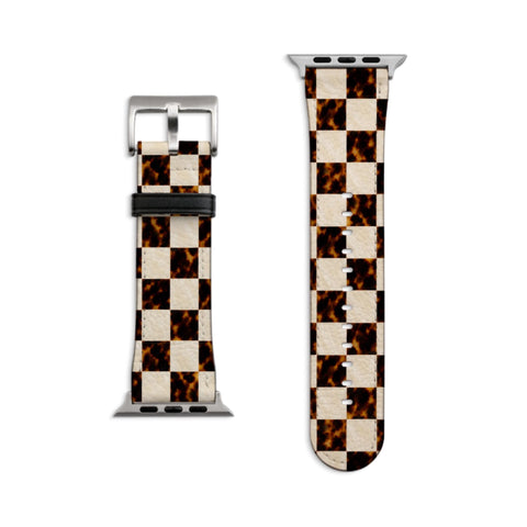 Plaid Tortoise Shell Print Apple Watch Band - Fits All Series & Sizes 38/40/41, 42/44/45/46, 49mm - Luxury Watch Strap For Women