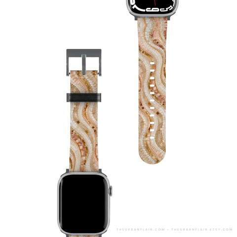 Rose Gold Mosaic Print Apple Watch Band - Fits All Series (SE, Ultra 3) & Sizes 38/40/41, 42/44/45/46, 49mm - iWatch Strap For Women (Feat)